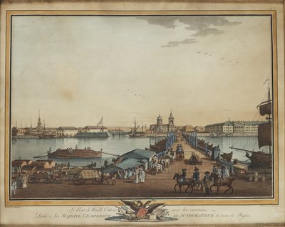 Udvekslingsbroen ved Vasilievsky Island, 1799 af Benjamin Paterssen