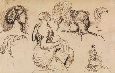 Figurstudie af kvinder og deres frisurer af Benjamin Robert Haydon