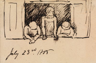 Studie af tre figurer, lænet op ad en vindueskarm af Benjamin Robert Haydon