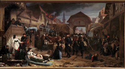 1870-krigen: "" Rekvisitionerne ved Reichshoffen"" Slaget ved Froeschwiller Woerth (Froeschwiller-Woerth) (eller slaget ved Reichshoffen) den 06/08/1870 så Preussens sejr - Maleri af Benjamin Ullmann (1829-18184) 187 Nancy, Musee historique Lorrai af Benjamin Ullmann