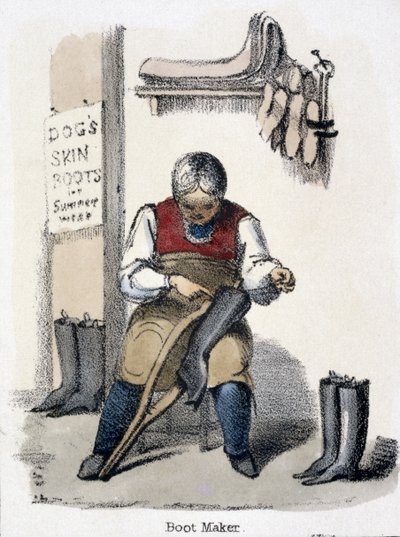 Støvlemageren, fra The Dog in Graphic Illustrations of Animals - Viser deres nytteværdi for mennesket i deres beskæftigelse under livet og brugen efter døden, ca. 1845 af Benjamin Waterhouse Hawkins