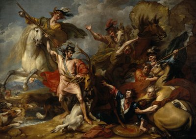 Alexander 3. af Skotland reddet fra en hjorts raseri ved Colin Fitzgeralds uforfærdethed («Hjortens død») af Benjamin West