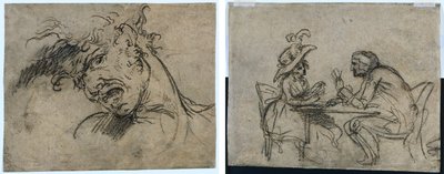Leder af en skrigende mand (recto) Kvinde og mand spillekort (verso) af Benjamin West