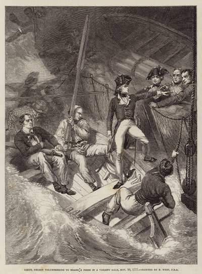 Løjtnant Nelson melder sig frivilligt til at gå ombord på en pris i en voldsom kuling, 20. november 1777 af Benjamin West