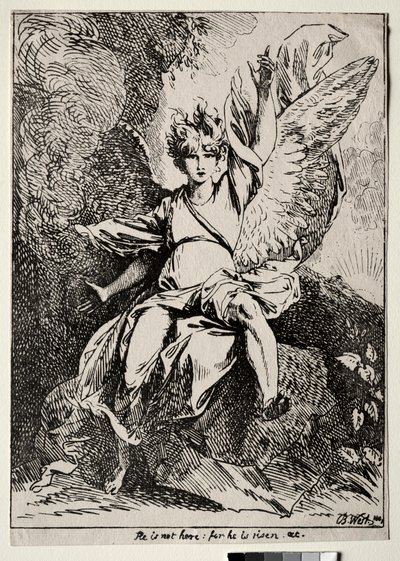 Prøver af polyautografi: Englen ved Kristi grav, 1801. af Benjamin West