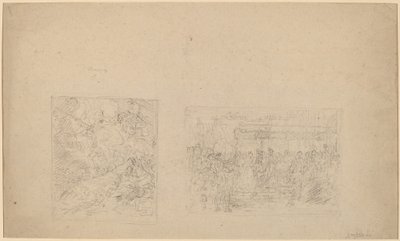 Studie af Moses, der slår klippen og en procession [verso] af Benjamin West