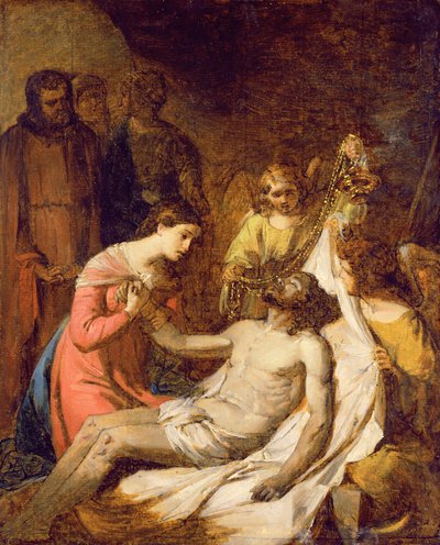 Studie af klagesangen over den døde Kristus (olie på papir nedfældet på panel) af Benjamin West