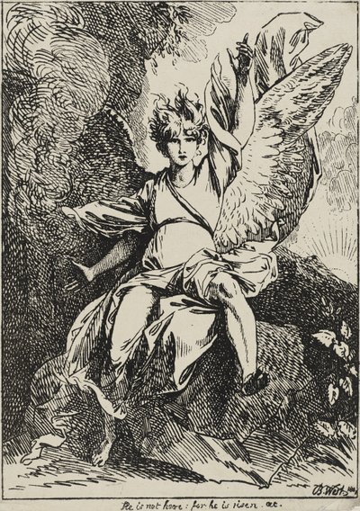 The Angel of the Resurrection, 1801 (penlitografi på vævet papir monteret på det originale vævede støtteark med gråbrun akvatint) af Benjamin West