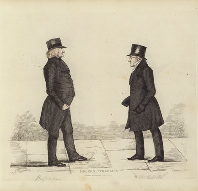 Fremtrædende Edinburghianere, alias moderne athenere, John Wilson, Esq, professor i moralfilosofi, George Joseph Bell, Esq, professor i skotsk lov (farvegravering) af Benjamin William Crombie
