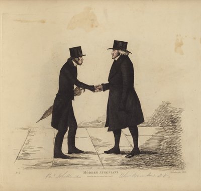 Fremtrædende Edinburghianere, alias moderne athenere, Rev John Hunter, MA, fra Tron Church, Rev Dr. Brunton, hans kollega, professor i hebraisk osv. (farvet gravering) af Benjamin William Crombie