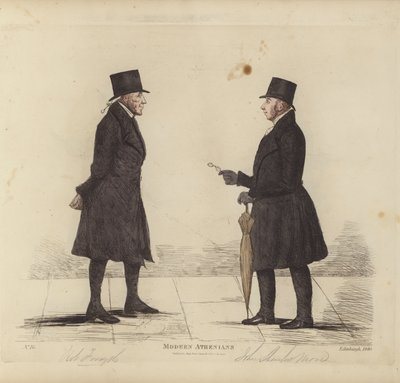 Eminente Edinburghians, alias Modern Athenians, Robert Forsyth, Esq, Advocate, John Shank More, Esq, LLD, Advocate (farvet gravering) af Benjamin William Crombie