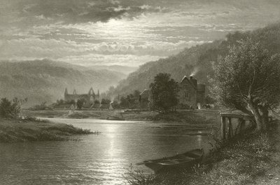 Tintern Abbey - Moonlight on the Wye af Benjamin Williams Leader