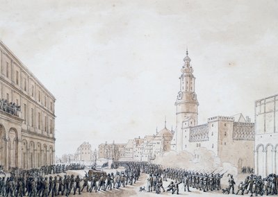 Begravelse af fransk officer i Weimar, oktober 1806 (tegning) af Benjamin Zix