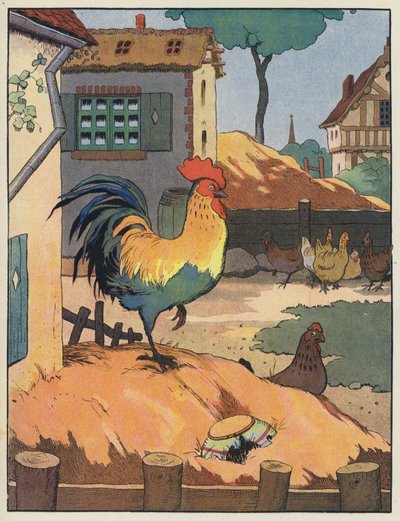 Hane og høns i en gård af Benjamin Rabier