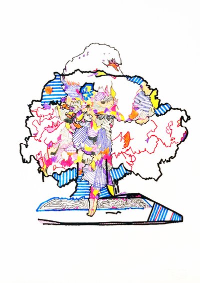 Double essai atomic, 2019 (blæk på papir) af Benoit Erwann Boucherot