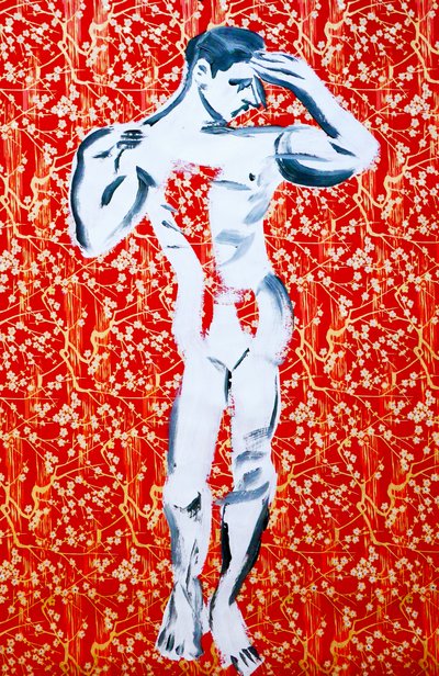 Masculin 1, 2020 (akryl på silketrykt japansk papir) af Benoit Erwann Boucherot