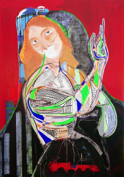 Surpeinture : Saint Jean-Baptiste, 2020 (olie, papir og akryl på lærred) af Benoit Erwann Boucherot