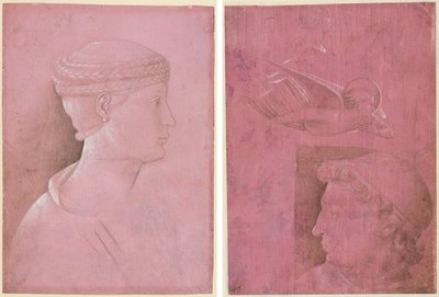 Buste af en kvinde (recto); Leder af en mand, to undersøgelser af en kvindes profil og en undersøgelse af en engel (verso) af Benozzo Gozzoli