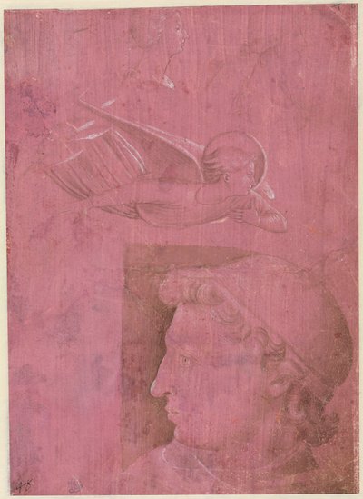 Head of a Man, Two Studies of a Womans Profile, and a Study of An Angel verso, ca. 1458. af Benozzo Gozzoli