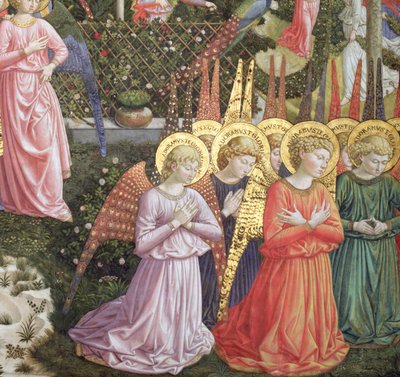 Engle i et himmelsk landskab, apsisens venstre væg, fra cyklussen om Kongernes rejse i kapellet o.1460 (detalje af 70610) af Benozzo di Lese di Sandro Gozzoli