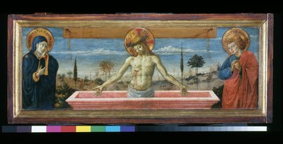 Kristus i fromhed mellem Jomfruen og Johannes, ca. 1450 af Benozzo di Lese di Sandro Gozzoli