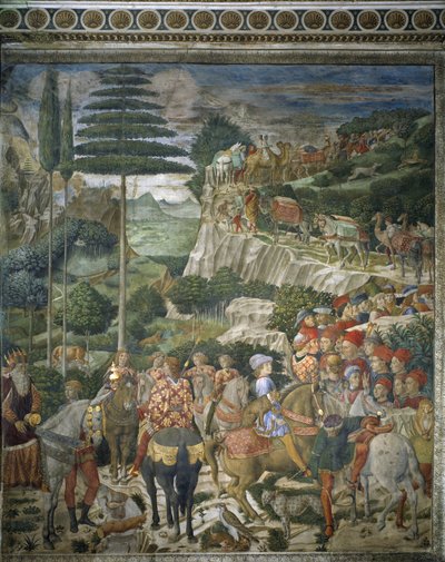Magiernes procession med Julien de Medicis og Joseph II, patriark af Konstantinopel (fresko). af Benozzo di Lese di Sandro Gozzoli