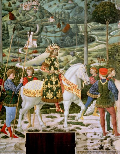 John VII Palaeologus (1391-1448), østromersk kejser, som en af de tre konger, detaljer fra Magi-cyklussen i kapellet, ca. 1460 af Benozzo di Lese di Sandro Gozzoli