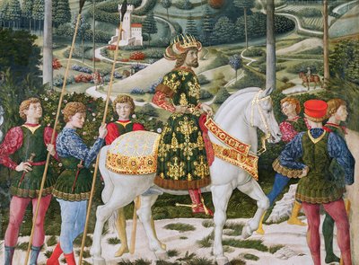 John VII Palaeologus 1391-1448, østromersk kejser, som en af de tre konger, detalje fra Magi-cyklussen i kapellet, ca. 1460 freskodetalje af 70625 af Benozzo di Lese di Sandro Gozzoli
