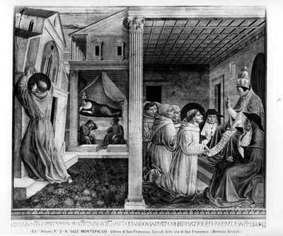 Pave Innocentius III godkender reglen (fresco) (s/h-billede) af Benozzo di Lese di Sandro Gozzoli