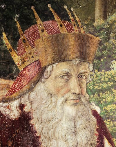 Magiernes procession af Benozzo Gozzoli (1420-1497), frisk. Detalje. Kapel af Palazzo Medici Riccardi, Firenze. af Benozzo di Lese di Sandro Gozzoli
