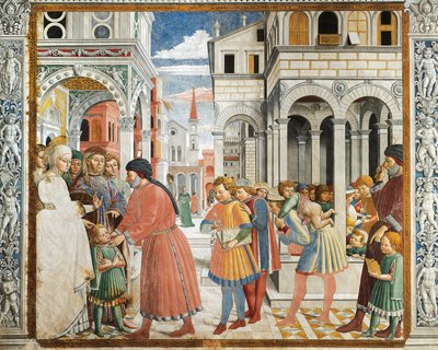 St Augustine taget af sine forældre til grammatiklærer i Tagaste, af Benozzo Gozzoli (1420-1497), fresco, St Augustine Church, San Gimignano (UNESCOs verdensarvsliste af Benozzo di Lese di Sandro Gozzoli