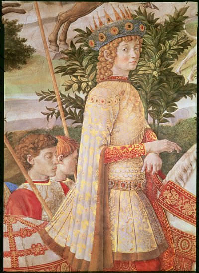 Magiernes procession, processionen ledet af Lorenzo den Storslåede i skikkelse af Magus Caspar, detalje af Lorenzo de