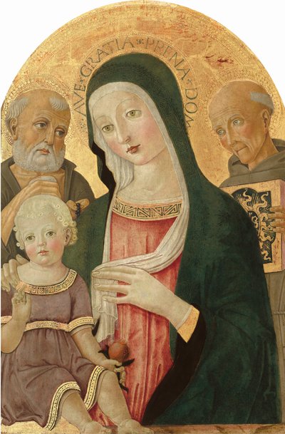 Madonna og barn med Sankt Jerome og Sankt Bernardino af Siena af Benvenuto di Giovanni