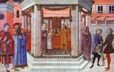 Marian esitys temppelissä, yksityiskohta Benvenuto di Giovannin (1436-1518) predellasta af Benvenuto di Giovanni
