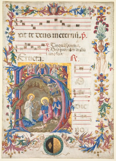 Single Leaf from an Antiphonary: Initial H[odie nobis] with The Nativity, 1471. af Benvenuto di Giovanni