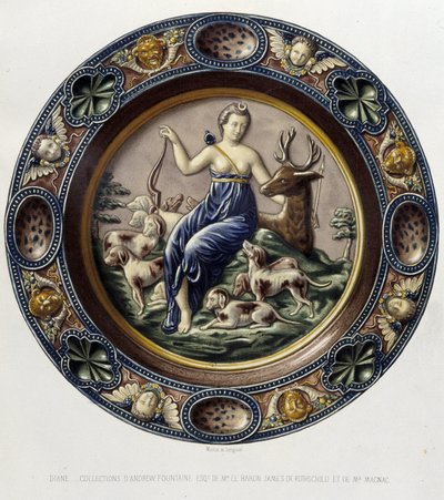 Diane (Artemis) chasseresse - Plat céramique, i "The work of Bernard Palissy" af C. Delange og C. Borneman, Paris af Bernard (after) Palissy