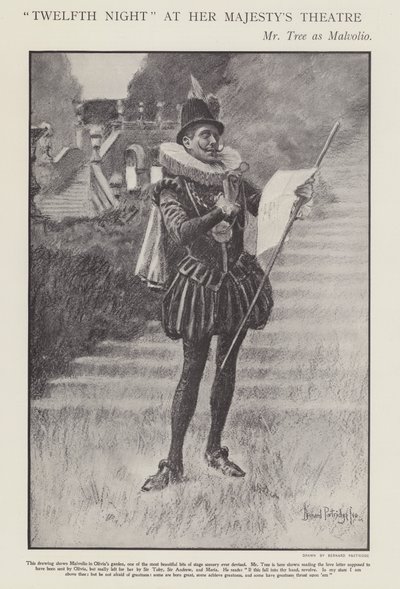 Herbert Beerbohm Tree som Malvolio i en produktion af Shakespeares Twelth Night på Her Majesty