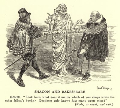 Shacon og Bakespeare - Shakespeares forfatterskab (gravering) af Bernard (after) Partridge