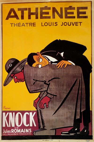 Plakat til showet "Knock" af Jules Romain på teatret Louis Jouvet - 20. århundrede Illustration af Bernard Becan (Bernhard Kahn) (1890-1943) - Paris, theater de l
