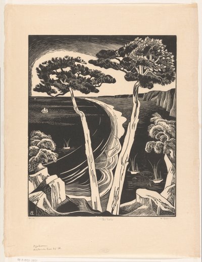 Fyrretræer (Breton Bay ved lavvande) (original titel på objektet) af Bernard Essers (signed by artist)