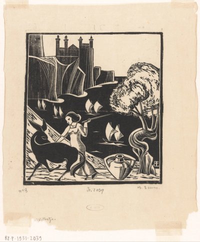 Kvinde kører et æsel af Bernard Essers (signed by artist)