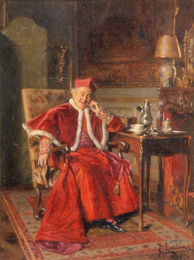 Cardinal at Coffee, ca. 1895 (olie på plade) af Bernard Louis Borione