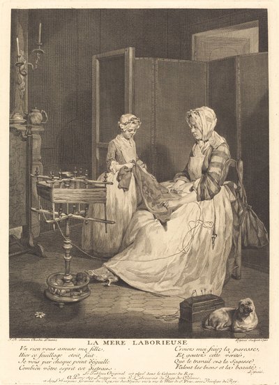 Den flittige mor af Bernard Lépicié after Jean Siméon Chardin