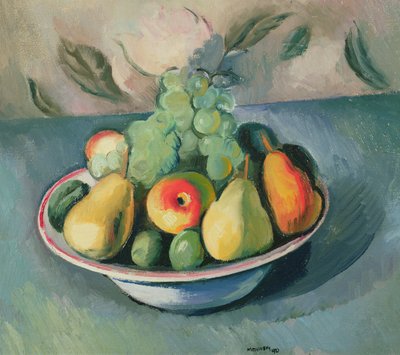 Et stilleben med frugt i en skål af Bernard Meninsky