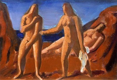 Gruppe af badende (olie om bord) af Bernard Meninsky
