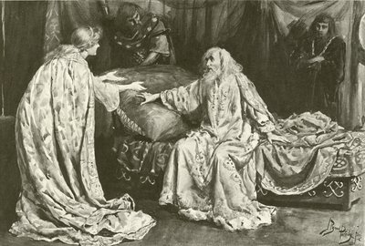 Miss Ellen Terry som Cordelia, Henry Irving som Kong Lear (dybtryk) af Bernard Partridge