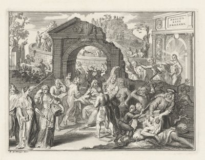 Tegneserie om Schouwburg-kontroversen, ca. 1685 af Bernard Picart (attributed to)