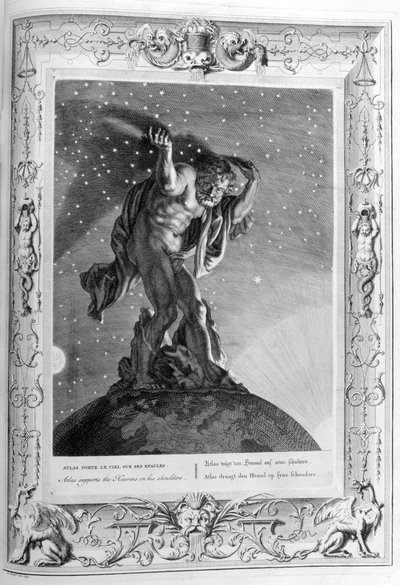 Atlas støtter himlen på sine skuldre, 1733 af Bernard Picart