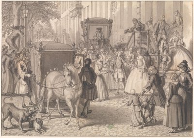 Begyndelsen på et bryllupsoptog for et luthersk par af Bernard Picart