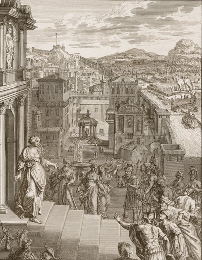 Cassandra forudsiger trojanerne deres skæbne og bliver ikke troet, 1731 af Bernard Picart